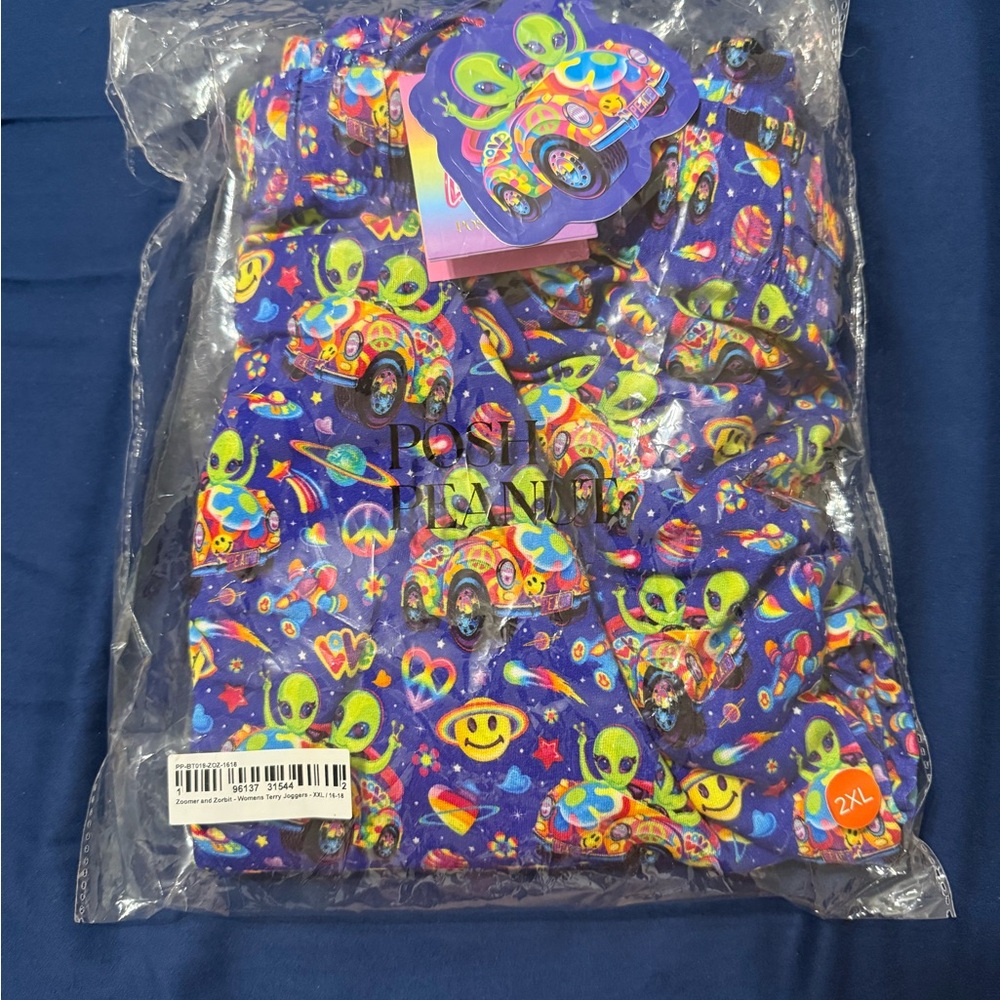 Posh Peanut Lisa Frank Zoomer & Zorbit Colorful Alien Print Terry Joggers